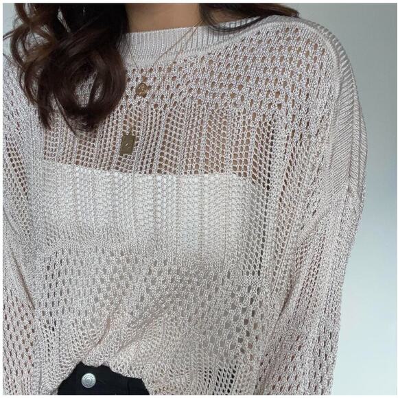 All Saints Sz XS Oversized Slouchy Fit Open Crochet Knit Estero Jumper Viscose - Picture 3 of 14